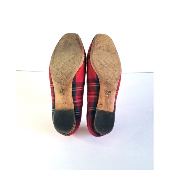 VC Signature Flats Red Tartan Plaid Sz 6 Embroidered Logo Square Toe - Picture 10 of 13